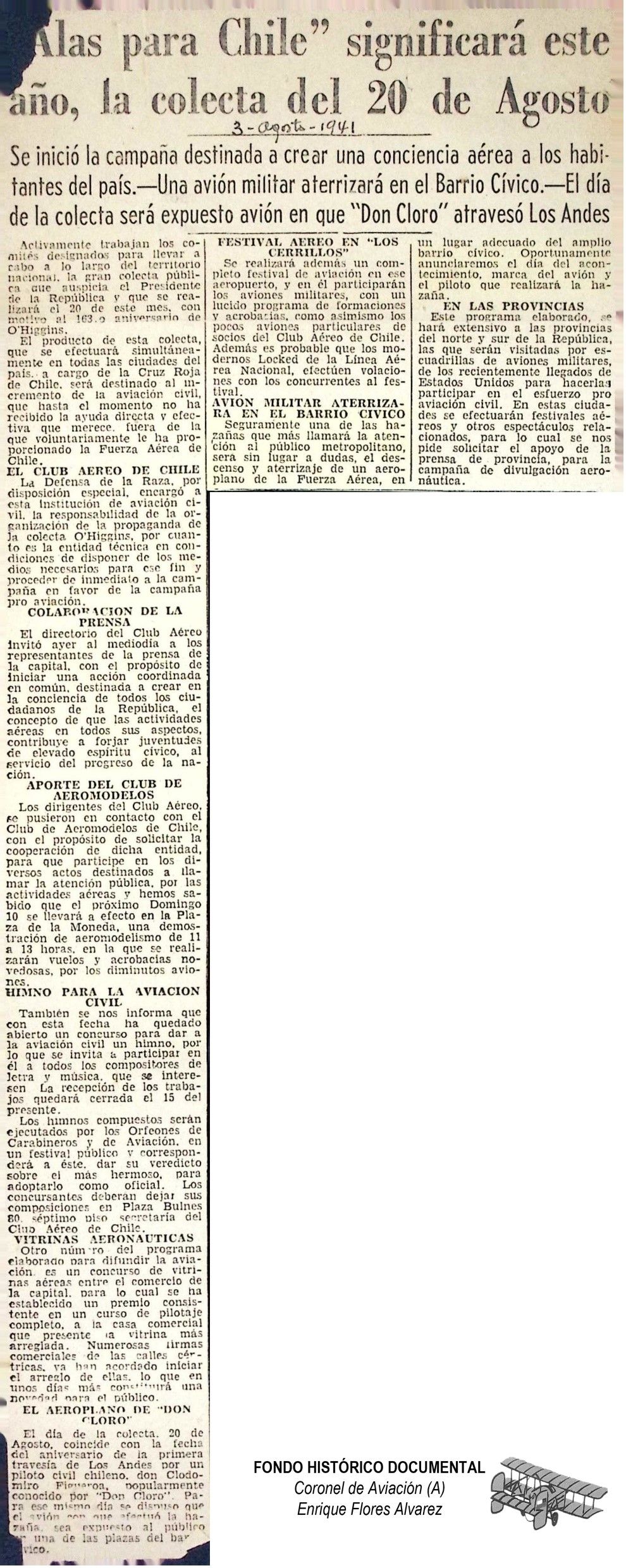 Recorte de prensa 1 sobre Alas para Chile